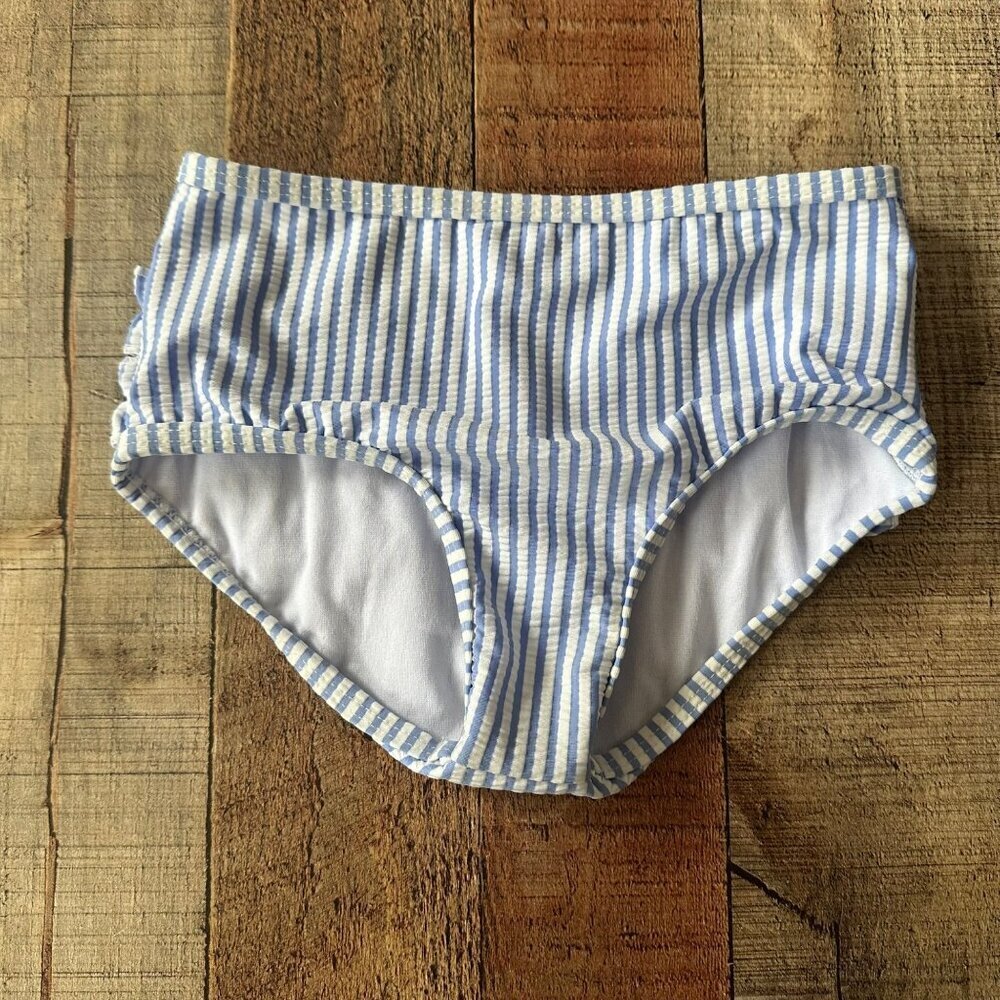 RuffleButts Girls Striped Ruffle Swim Bottoms Size 5 Blue White Polyester/Nylon